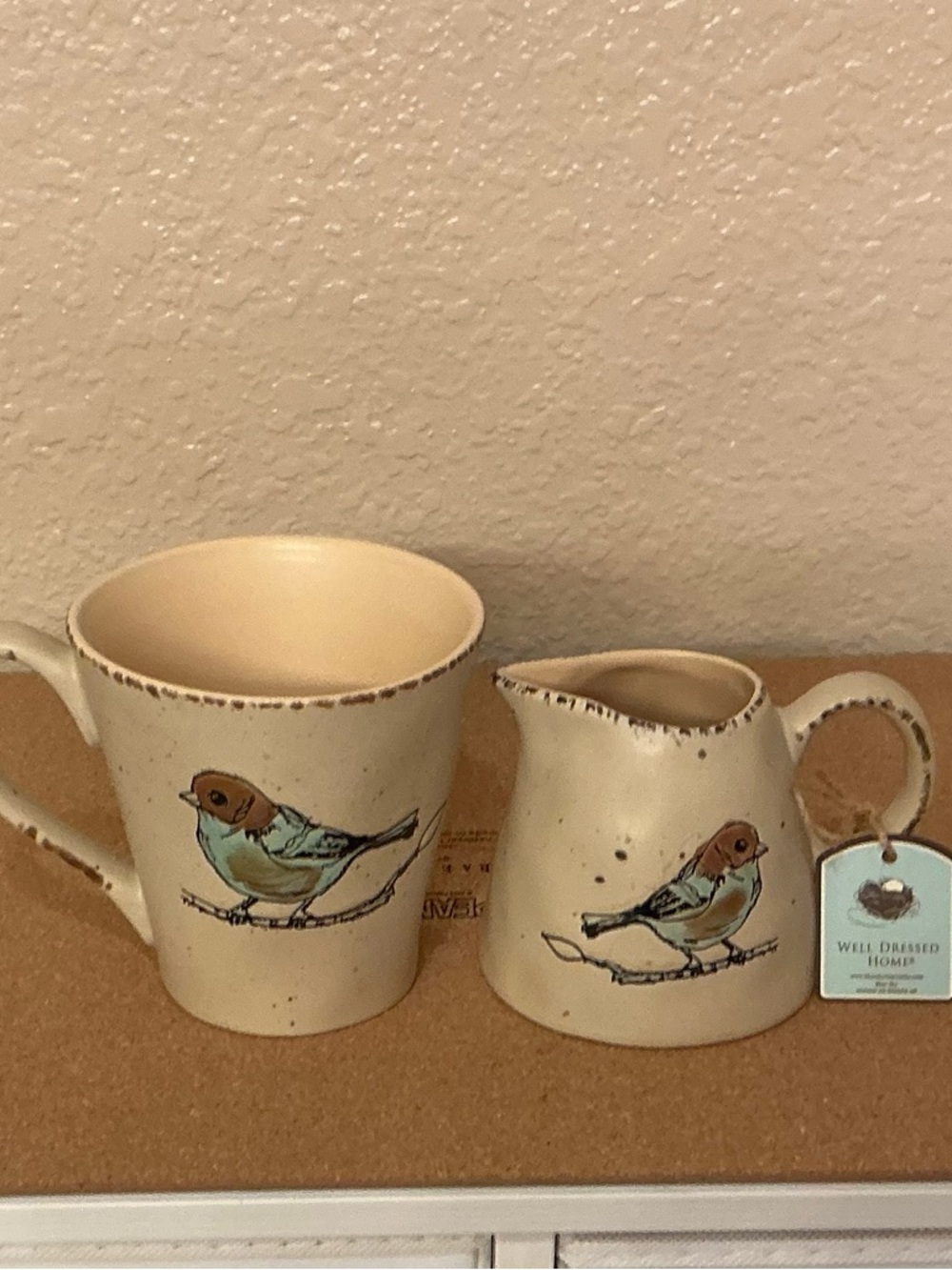 Cream & Blue Bird Ceramic Mug & Creamer Set - Picture 2 of 5
